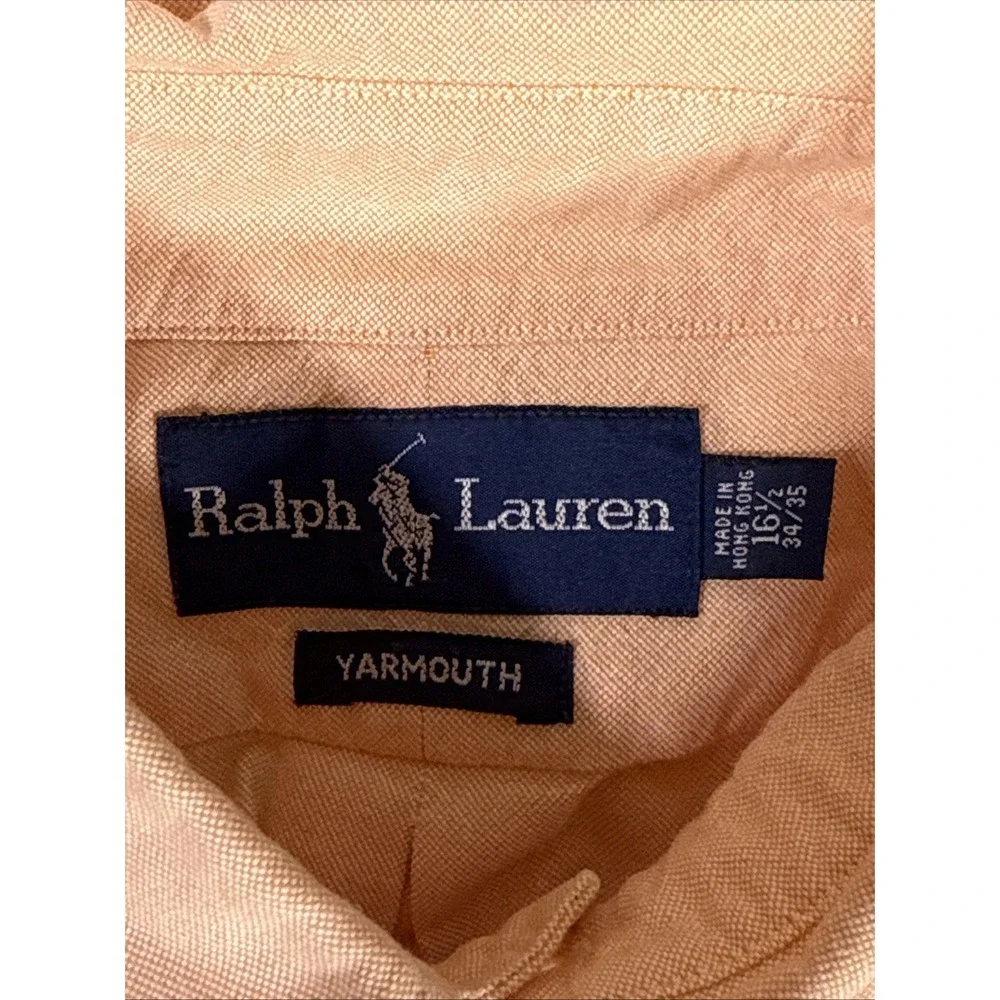 Vintage Polo Ralph Lauren Yarmouth Flesh Pony Shirt Mens 16.5 Orange Preppy‎